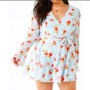 Plus size floral print bell sleeve romper